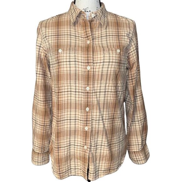 Lauren Ralph Lauren tan & brown plaid button down medium - Picture 1 of 6